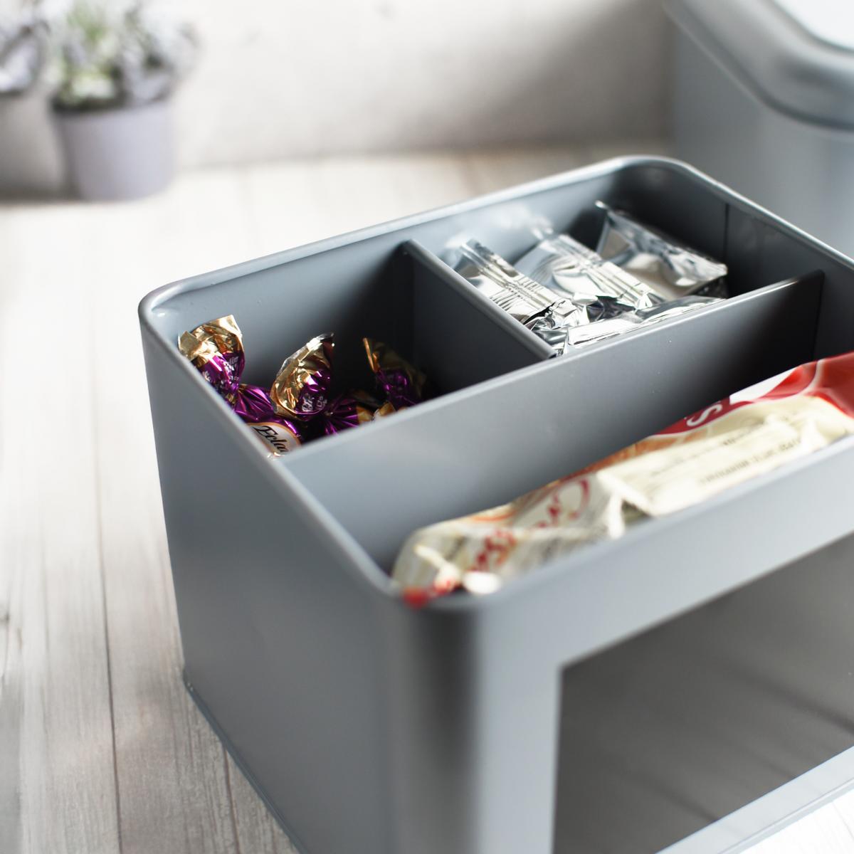 Teedose Metall Aufbewahrungsbox 3 Fächer mit Deckel & Stift Snack Organizer Grau