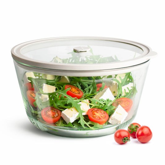 Glasschale mit Deckel & Ventil 2,5L Salatschale Borosilikatglas Glasschüssel