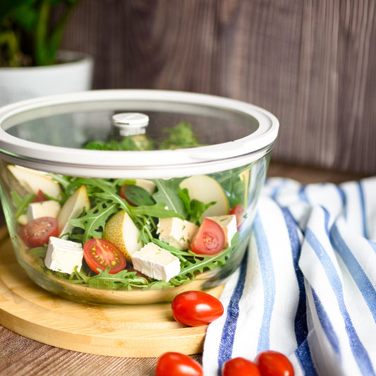 Glasschale mit Deckel & Ventil 2,5L Salatschale Borosilikatglas Glasschüssel