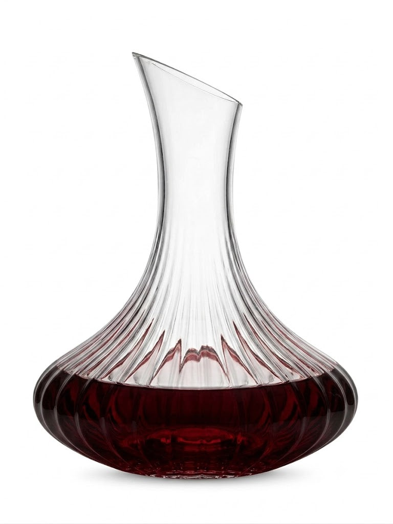 Weinkaraffe Geriffelt 1,2 L Eleganter Wein Dekanter aus Glas mit Rillenstruktur – Weitbauchige Glaskaraffe für Rotwein, Weißwein, Wasser & Saft – Stilvolle Weinkanne