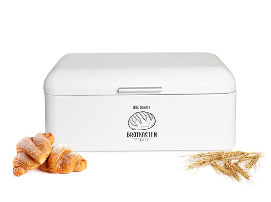 Großer Brotkasten aus Metall im Retro Look Rollbrotkasten Brotbehälter Weiß