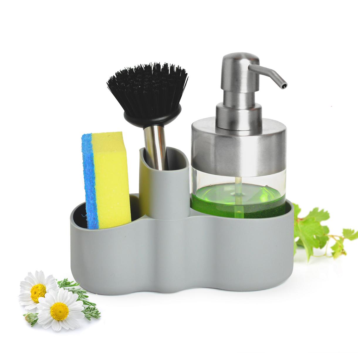 Spülbecken Organizer mit Spülmittelspender Bürste Schwamm Küchenorganizer Küchenutensilien Spülgestell