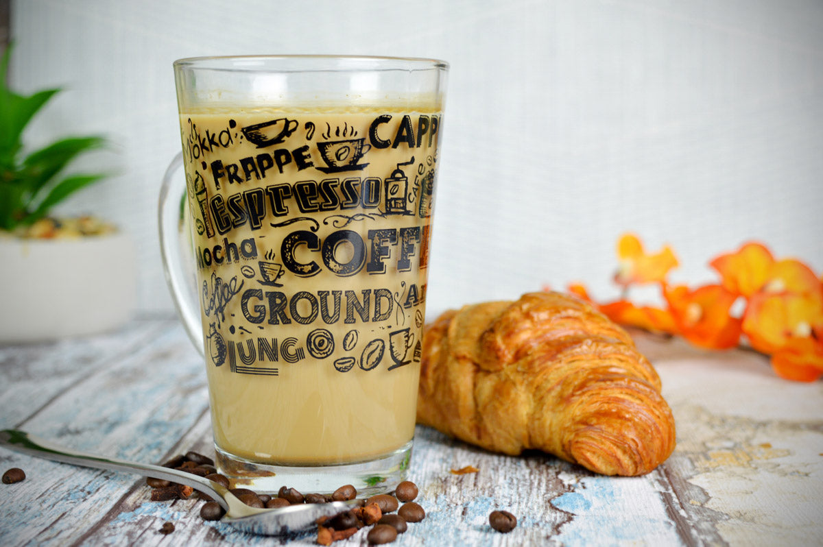 6 Latte Macchiato Gläser 300ml mit Kaffee-Aufdruck Teegläser Kaffeegläser
