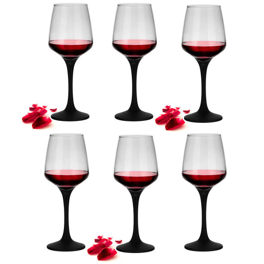 6 Weingläser 360ml mit schwarzem Stiel Rotweingläser Weißweingläser Weinkelch