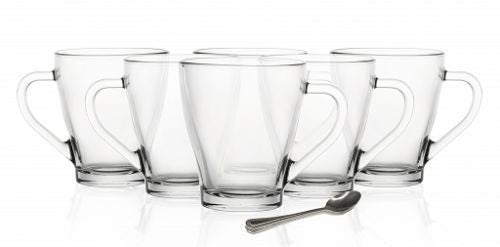 6 verres à cappuccino 250 ml avec anse et 6 cuillères en inox, verres à café/thé