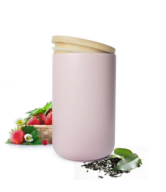 Vorratsdose Rosa aus Porzellan mit Bambusdeckel Vorratsbehälter Dose Vorratsglas Aufbewahrungsdose