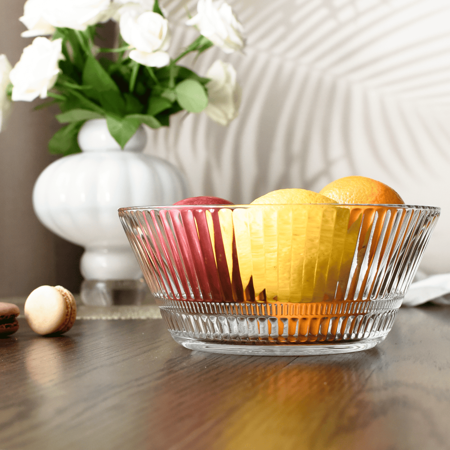 Glasschale 2,1 L mit Reliefstruktur konisch Servierschale Salatschüssel Salatschale Obstschale Dessertschale