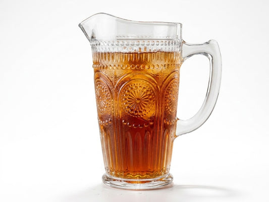 Glaskaraffe 1,2L mit Henkel elegante Wasserkaraffe aus Glas mit Sonnen Relief
