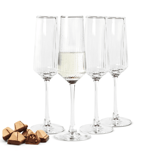 4er Set Sektgläser 250ml elegante Gläser mit geriffelter Oberfläche