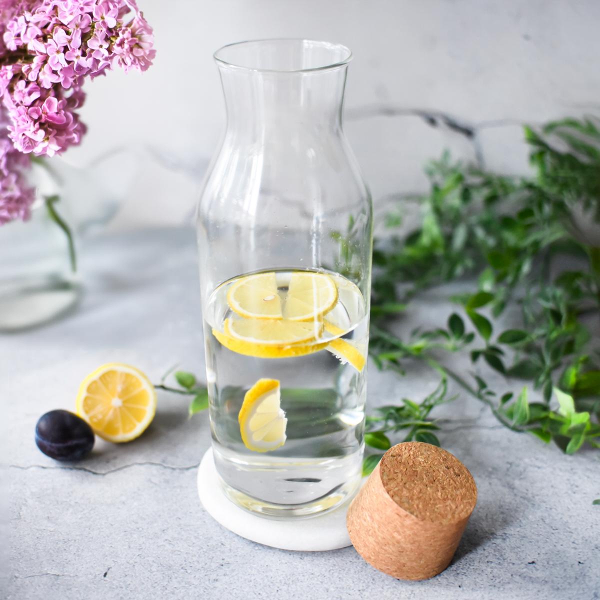 2er Set Glaskaraffe 1L Korkdeckel Wasserkaraffe Borosilikatglas Saftkrug