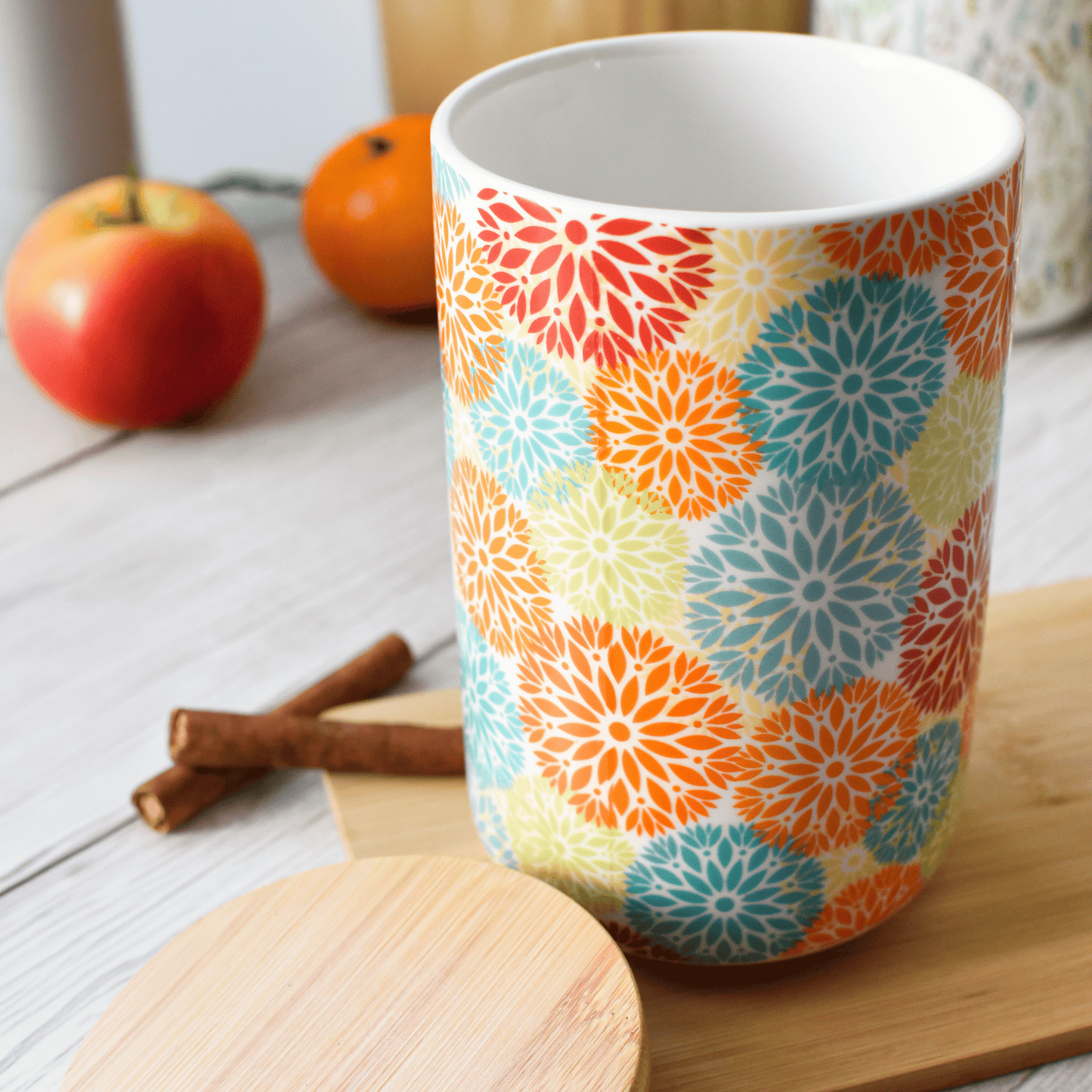 Sendez Vorratsdose Porzellan 800 ml mit Bambusdeckel luftdicht – Vorratsglas Vorratsbehälter Aufbewahrungsdose Kaffeedose Teedose Zuckerdose Gewürzdose Bunt Boho Blumen Design