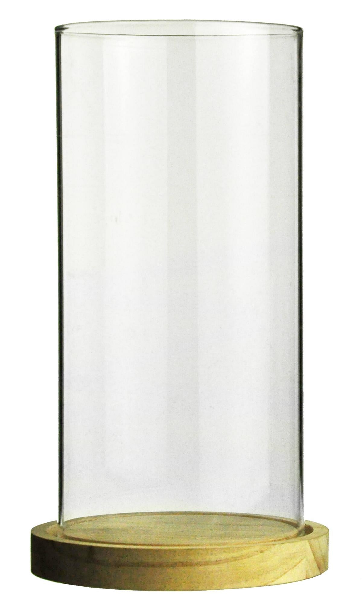 2er Set Windlicht aus Glas mit Holzteller für Stumpenkerzen