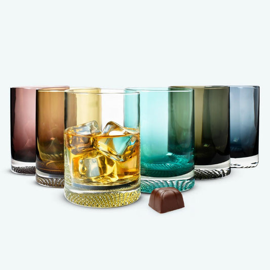 6 bunte Whiskygläser 300ml Tumbler Gläser bunt Whisky Glas Set farbenfrohe Trinkgläser robust für Whisky Cocktails und Getränke
