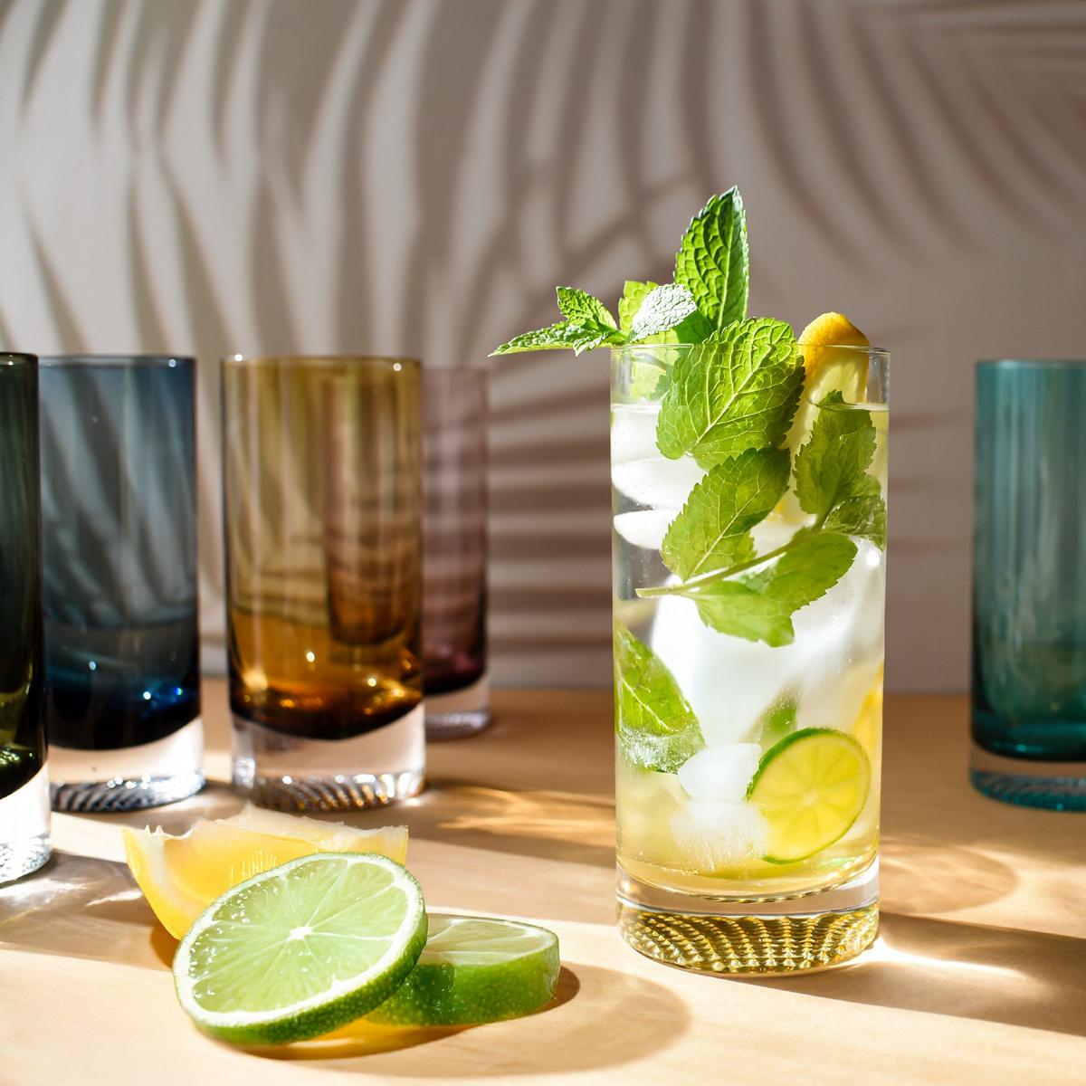 6er Set Longdrinkgläser farbig Cocktailgläser bunt Trinkgläser modern 300 ml Longdrink Gläser für Cocktails Saft und Getränke