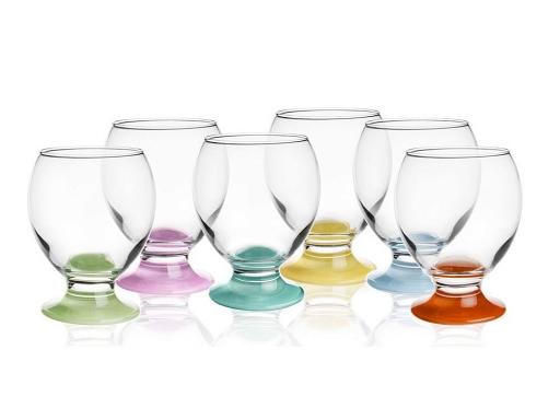 6 Trinkgläser mit buntem Fuß 280ml, Wassergläser, Saftgläser, Softdrinkgläser