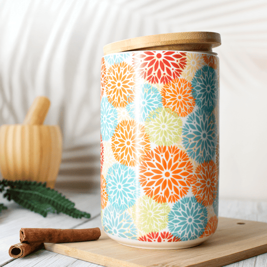 Sendez Vorratsdose Porzellan 800 ml mit Bambusdeckel luftdicht – Vorratsglas Vorratsbehälter Aufbewahrungsdose Kaffeedose Teedose Zuckerdose Gewürzdose Bunt Boho Blumen Design