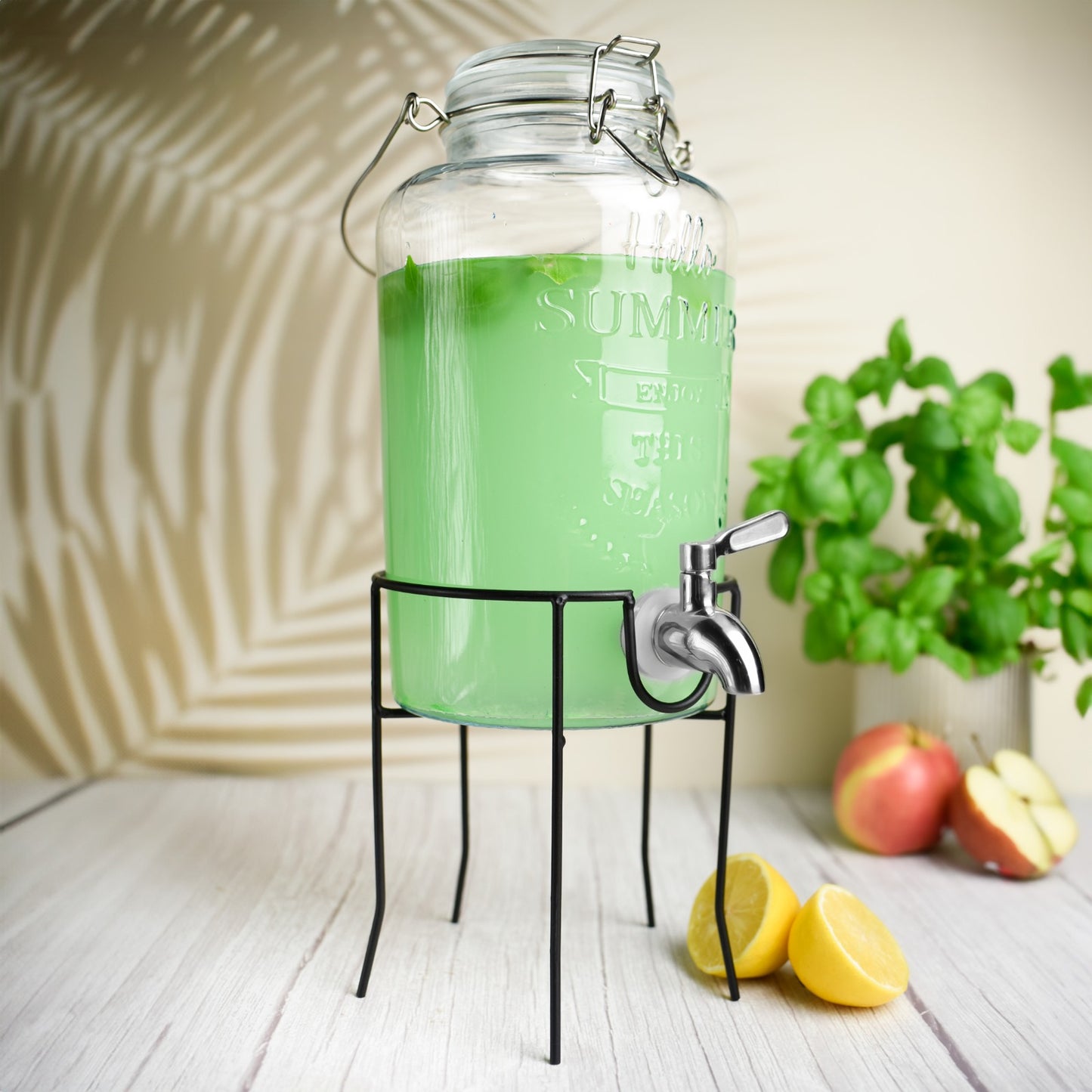 3L Getränkespender mit Zapfhahn aus Edelstahl Glasdeckel und Ständer Dispenser