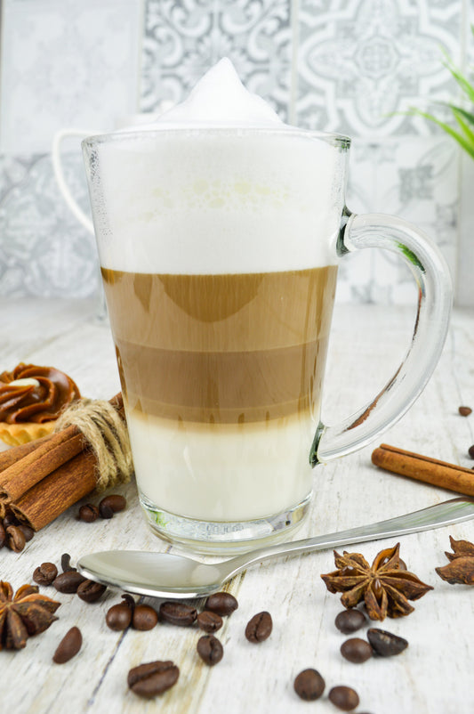 6 Latte Macchiato Gläser 300ml mit Henkel und 6 Löffeln, Tee-/ Kaffeegläser