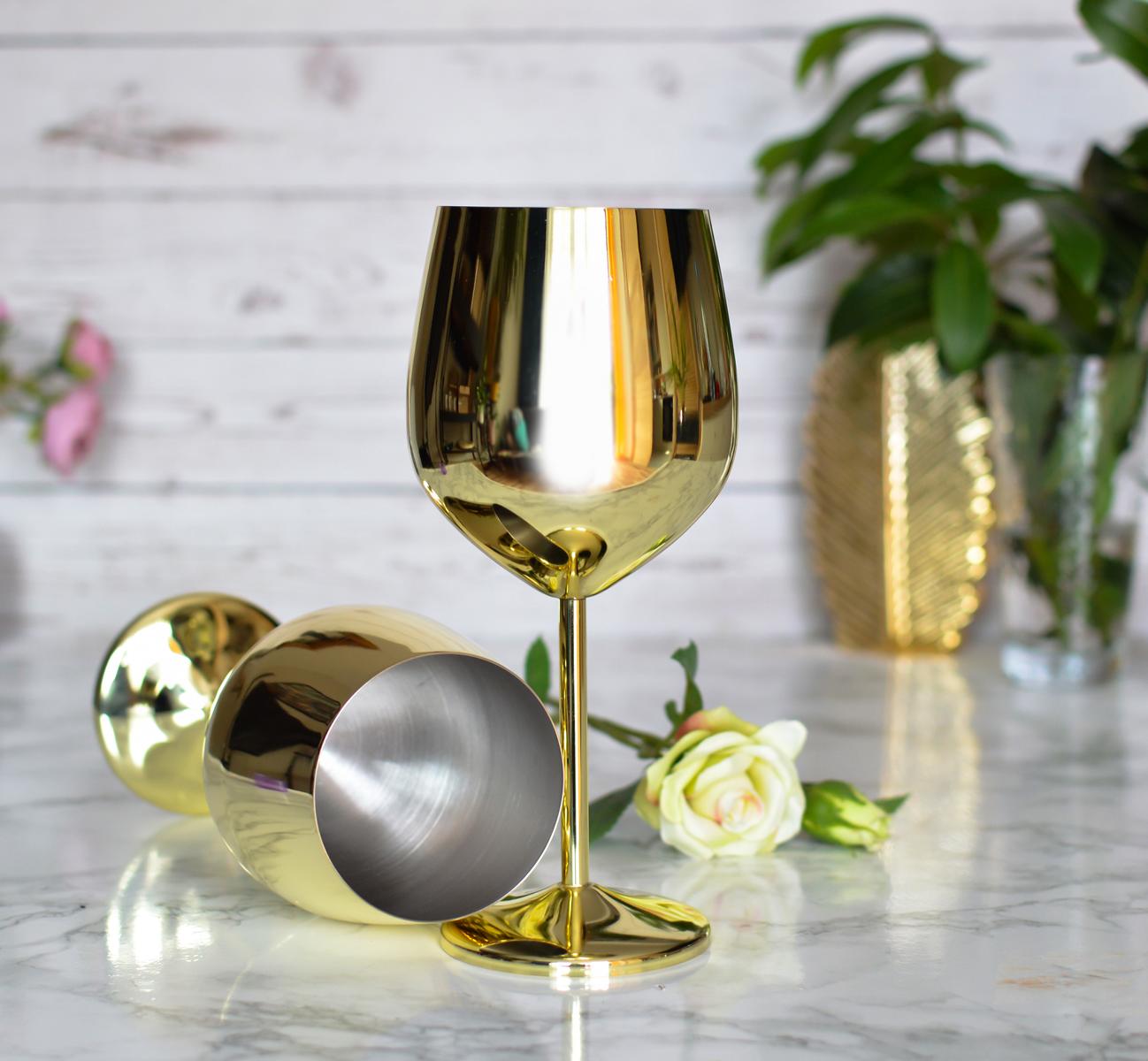2 Weingläser 510ml Gold Edelstahl Weinkelch/-Becher Rotweinglas unzerbrechlich