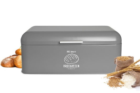 Großer Brotkasten aus Metall mit Klappdeckel im Retro Look  Rollbrotkasten Brotbehälter Brotbox Grau