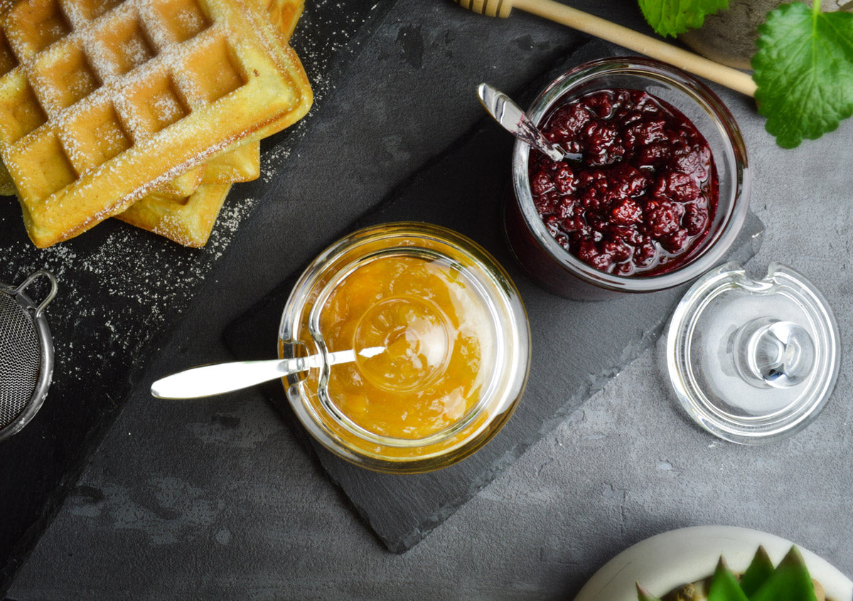 Jam jars on a slate plate, parmesan jars, spice jars set, honey jar