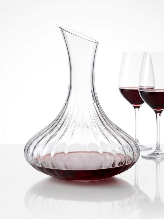 Weinkaraffe Geriffelt 1,2 L Eleganter Wein Dekanter aus Glas mit Rillenstruktur – Weitbauchige Glaskaraffe für Rotwein, Weißwein, Wasser & Saft – Stilvolle Weinkanne