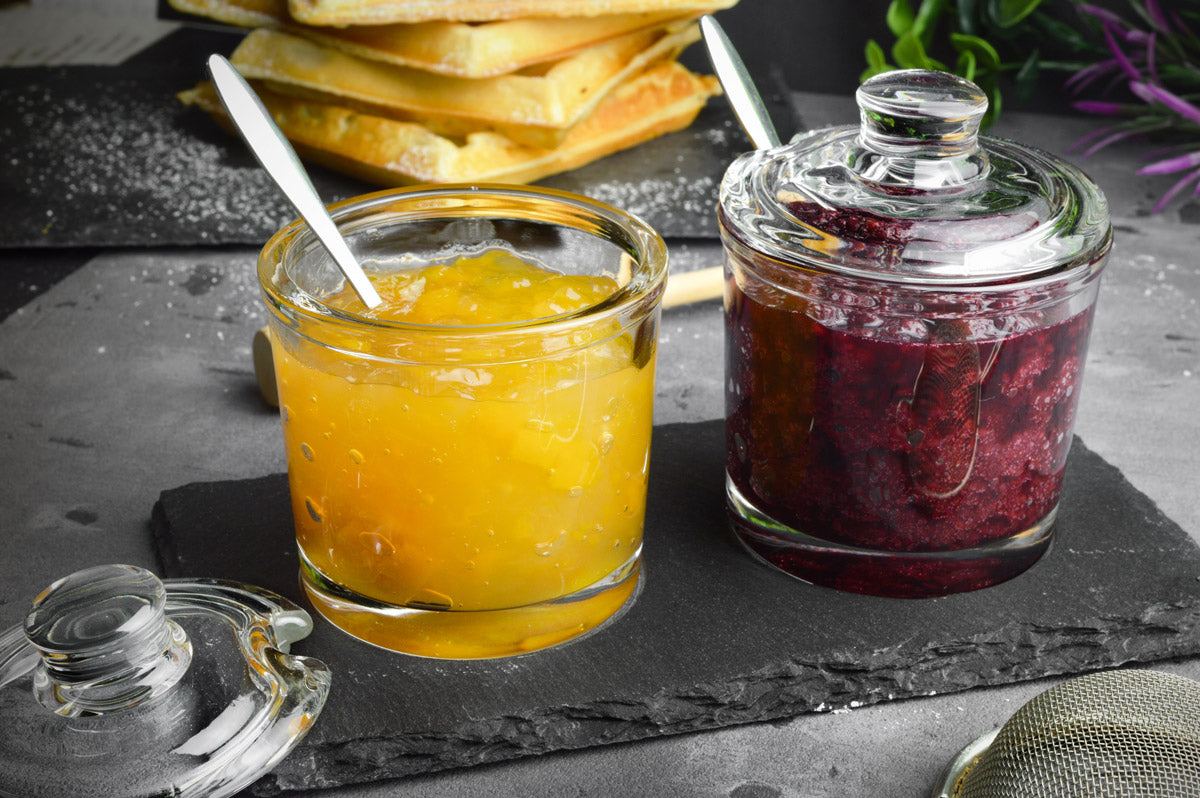 Jam jars on a slate plate, parmesan jars, spice jars set, honey jar