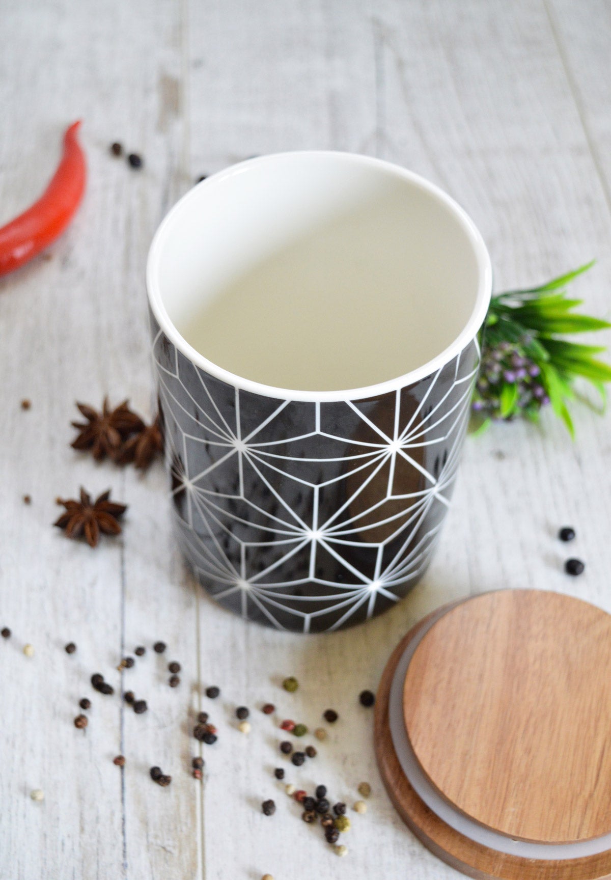 Pot de stockage 800ml avec couvercle en bois, récipient de stockage en porcelaine avec joint en caoutchouc, boîte #2