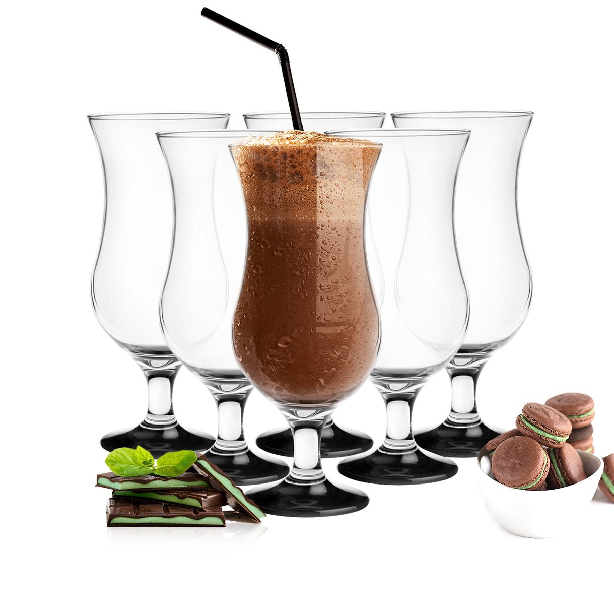 6 Stück Cocktailgläser 480ml mit schwarz handbemaltem Fuß Longdrink Trinkglas