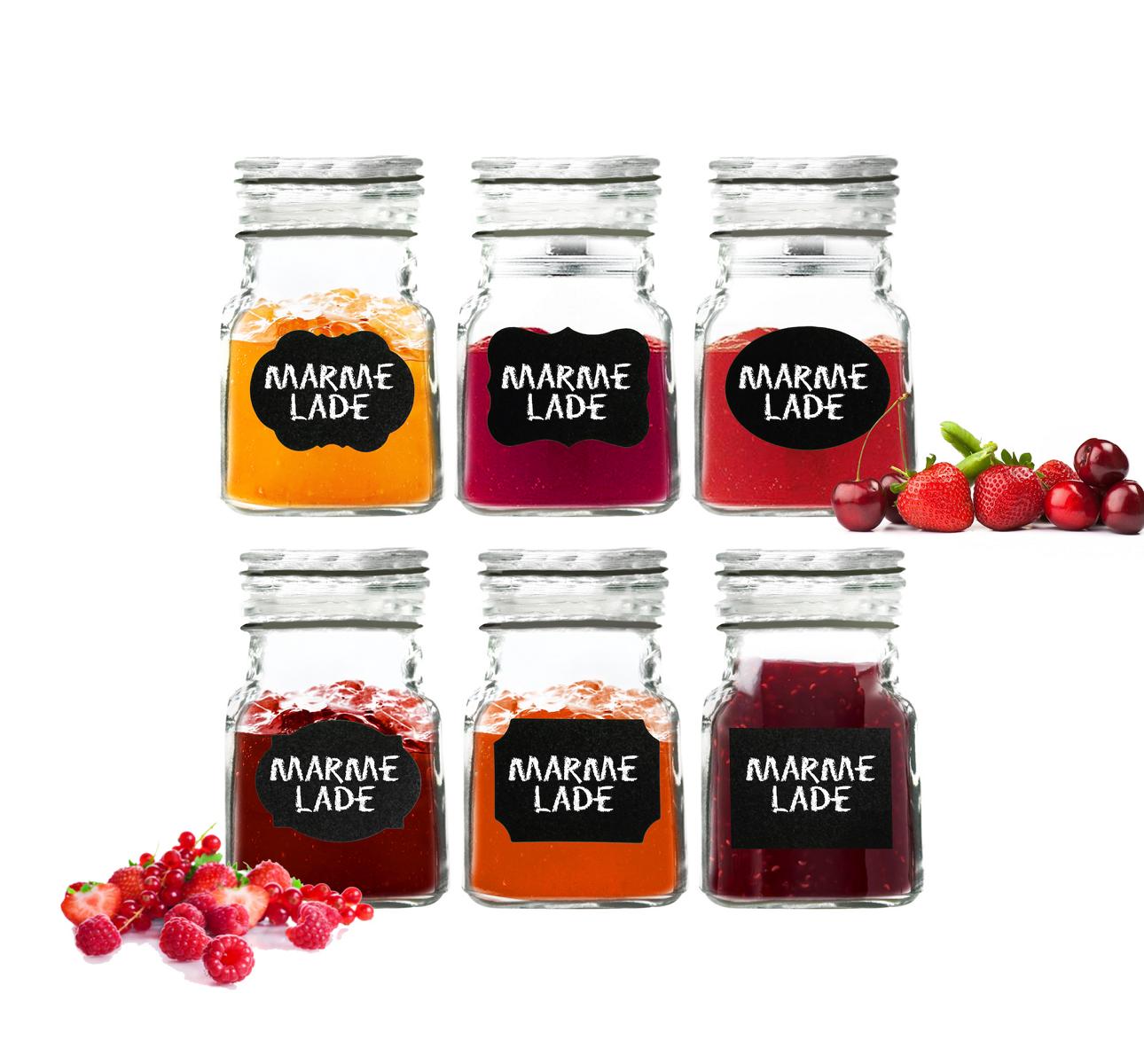 6 Vorratsgläser mit Tafelfeld Kreide Marmeladengläser Gewürzgläser Vorratsdose
