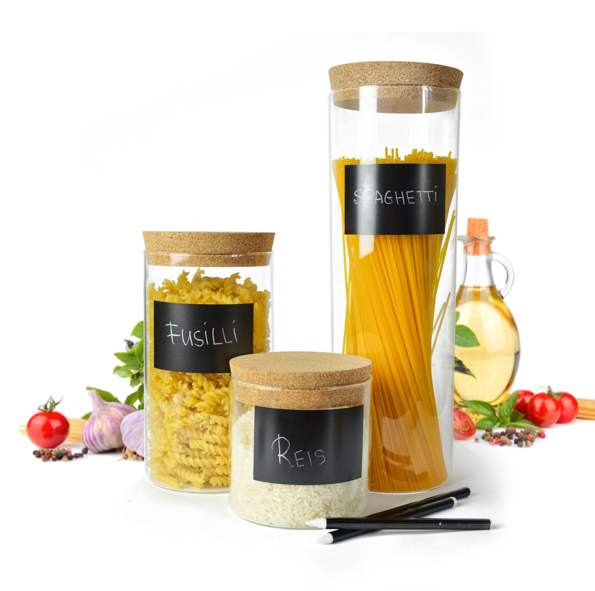 3 storage jars with lids and stickers glass container storage jar