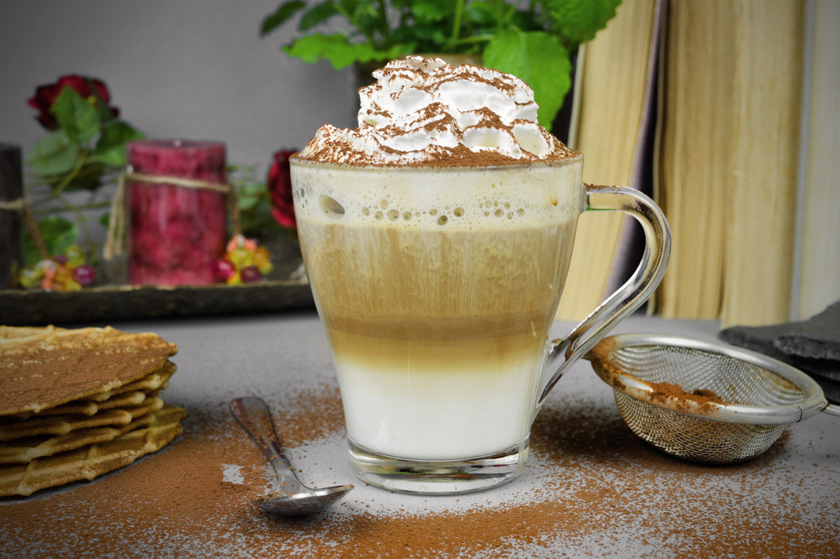 6 verres à cappuccino 250 ml avec anse et 6 cuillères en inox, verres à café/thé
