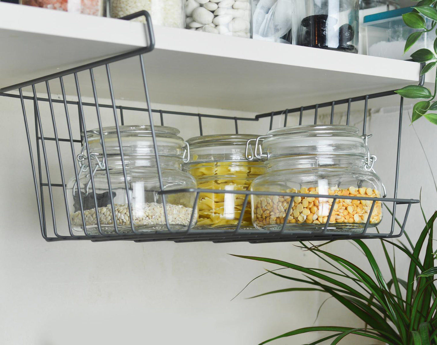 Panier suspendu en métal, panier d'armoire, panier suspendu, panier d'étagère, panier de rangement, panier en fil, gris