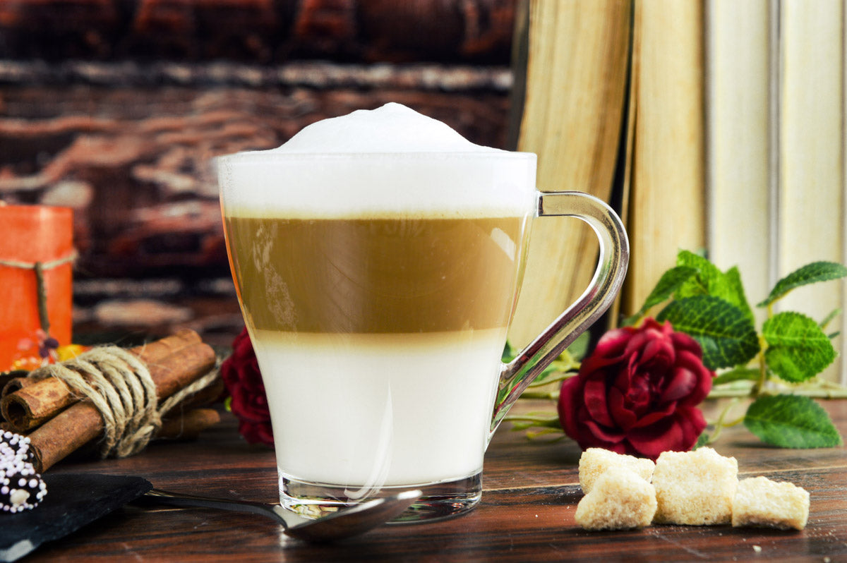 6 verres à cappuccino 250 ml avec anse et 6 cuillères en inox, verres à café/thé