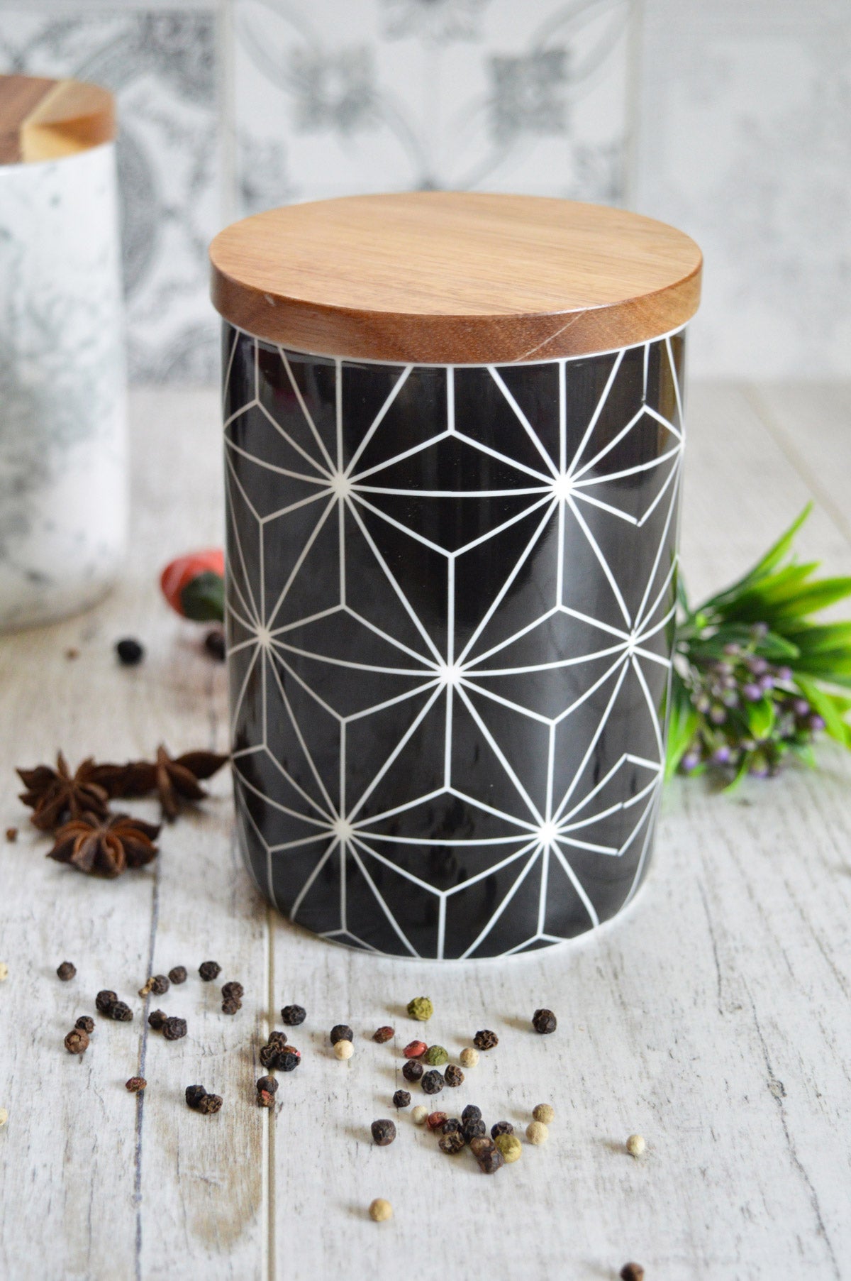 Pot de stockage 800ml avec couvercle en bois, récipient de stockage en porcelaine avec joint en caoutchouc, boîte #2
