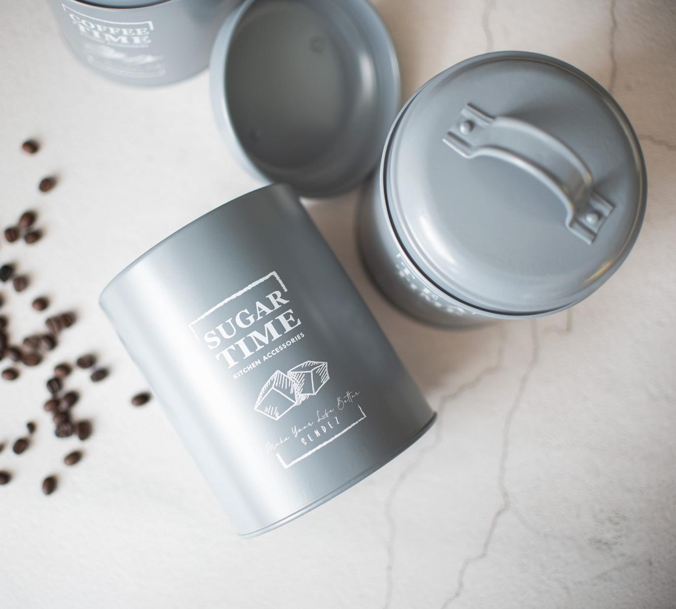 3 Vorratsdosen aus Metall Kaffeedose Teedose Zuckerdose  Vorratsgefäß Vorratsbehälter Grau
