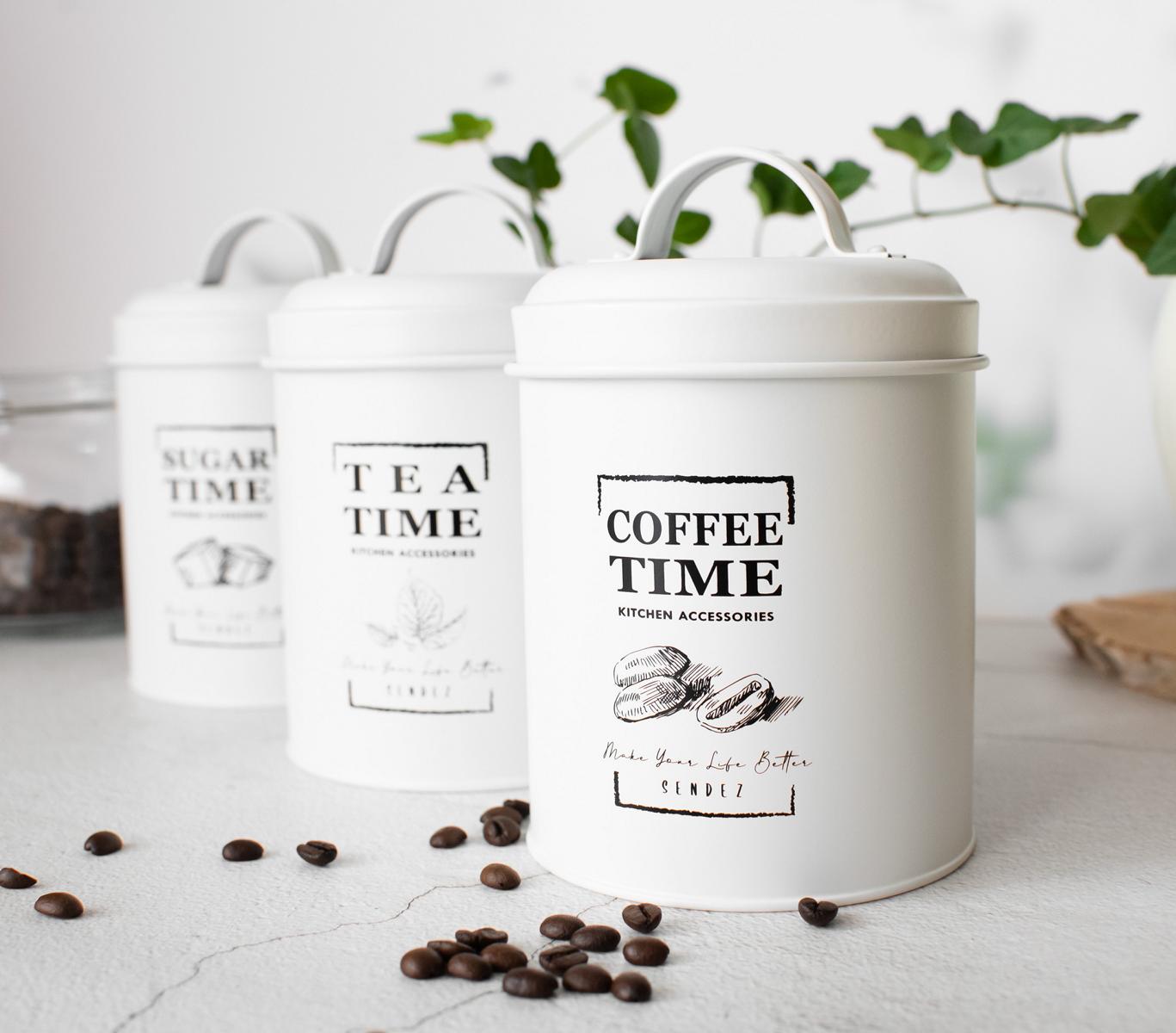 3 Vorratsdosen aus Metall Kaffeedose Zuckerdose Teedose Vorratsgefäß Vorratsbehälter Weiß