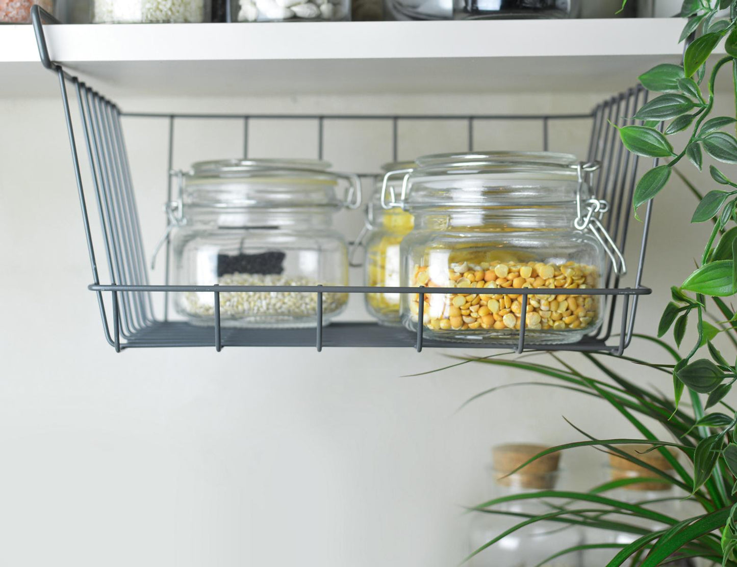 Panier suspendu en métal, panier d'armoire, panier suspendu, panier d'étagère, panier de rangement, panier en fil, gris