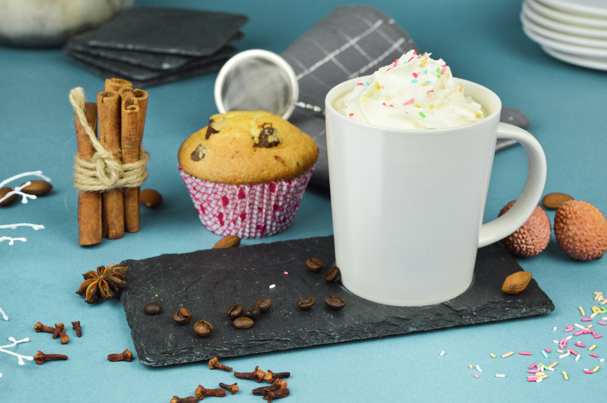Kaffeetasse auf Schieferplatte Tasse Kaffeebecher Teetasse Teebecher B-WARE