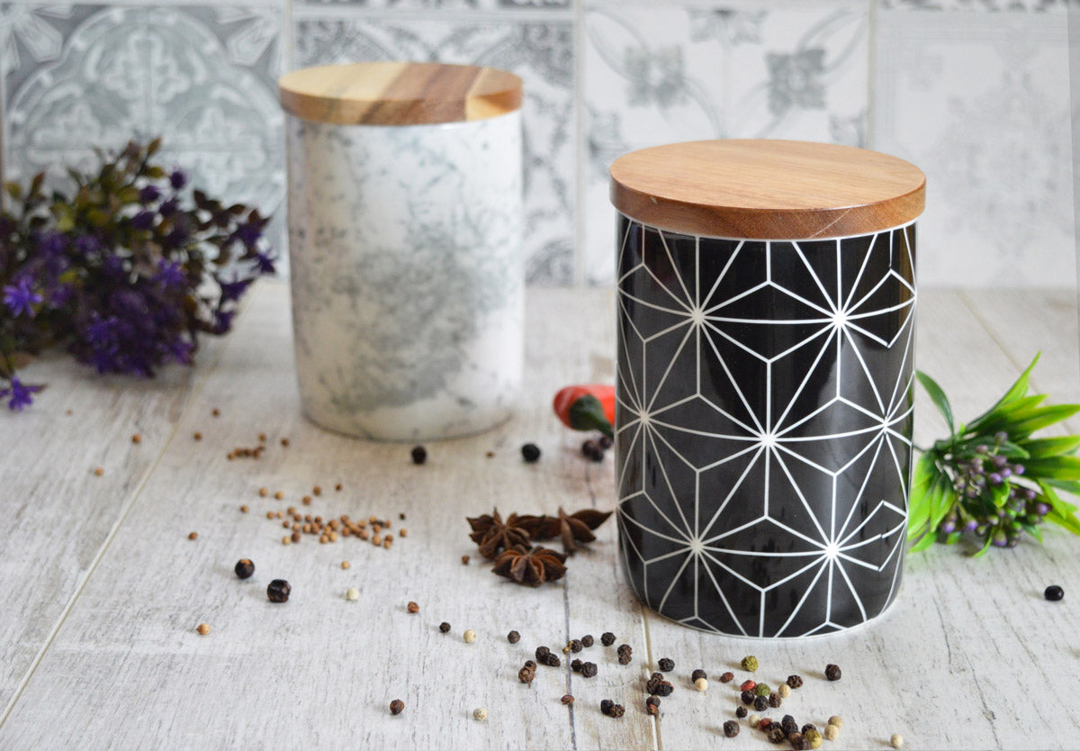 Pot de stockage 800ml avec couvercle en bois, récipient de stockage en porcelaine avec joint en caoutchouc, boîte #2