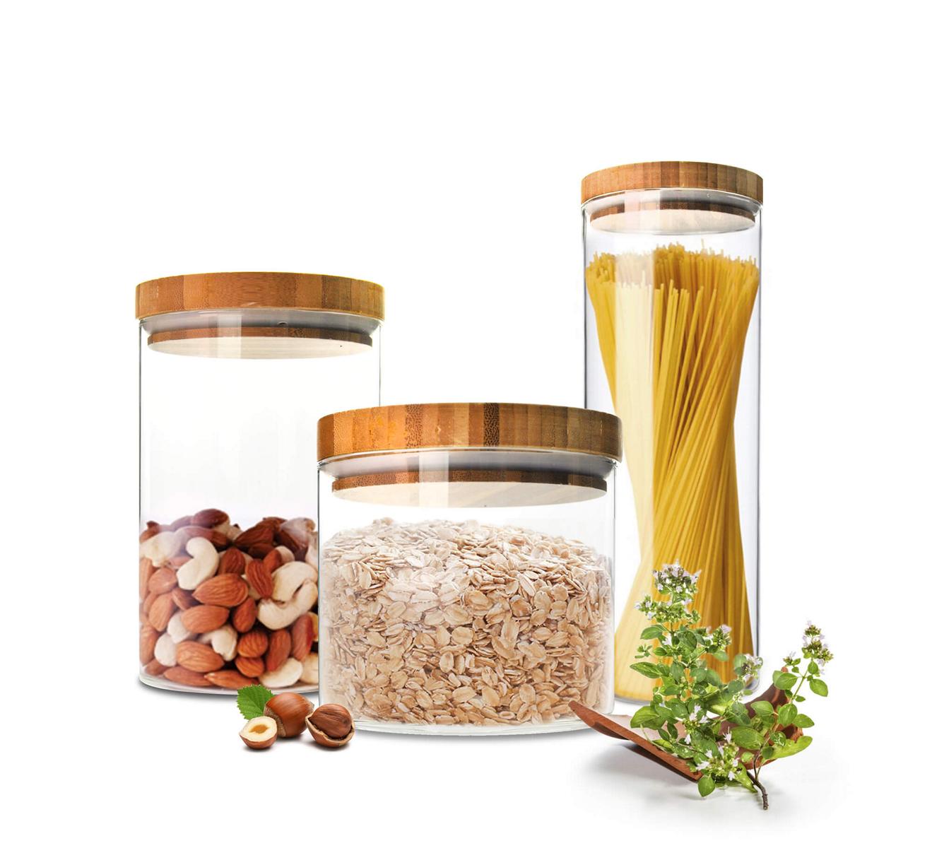 Lot de 3 récipients de conservation avec couvercles, récipients de conservation, bocaux de conservation, bocaux de conservation
