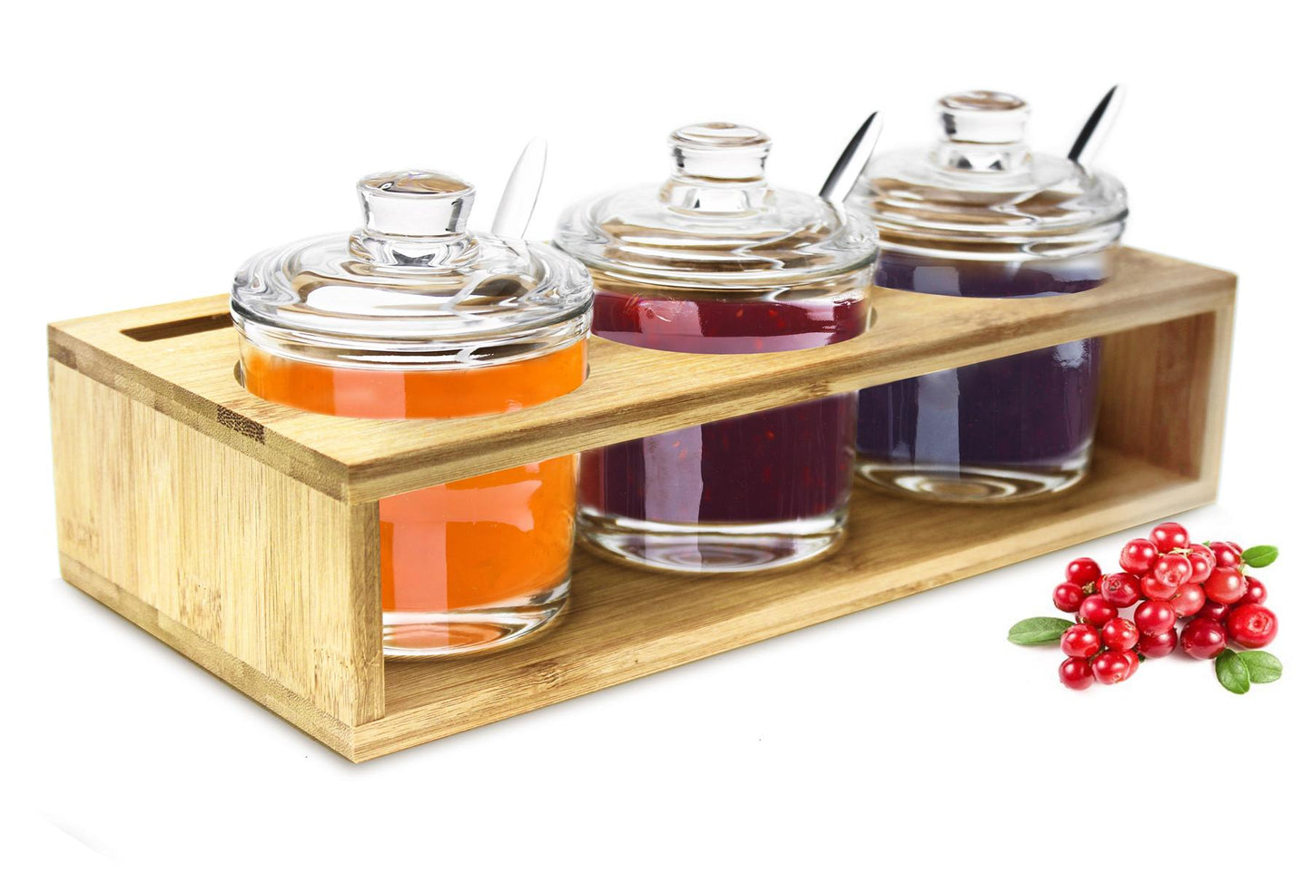 3 Gewürzgläser mit Holzkiste und Löffeln Gewürzdosen Parmesandosen Marmeladendosen Set Honigdose Dose Zuckerdose Salzdose Vorratsdose