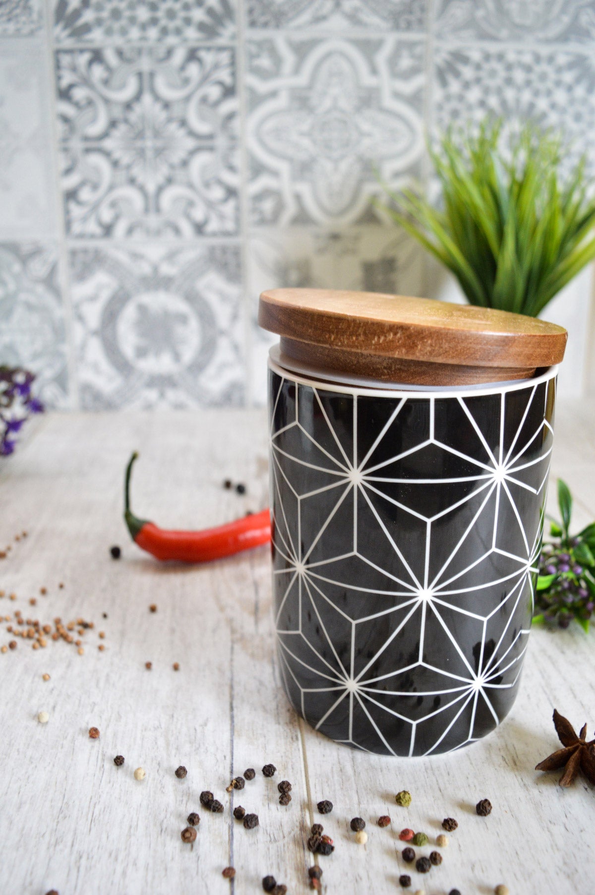 Pot de stockage 800ml avec couvercle en bois, récipient de stockage en porcelaine avec joint en caoutchouc, boîte #2