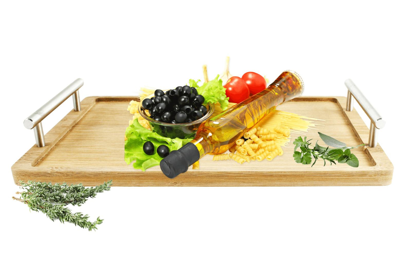Serviertablett mit Edelstahlgriffen Tablett Frühstückstablett  Servierplatte