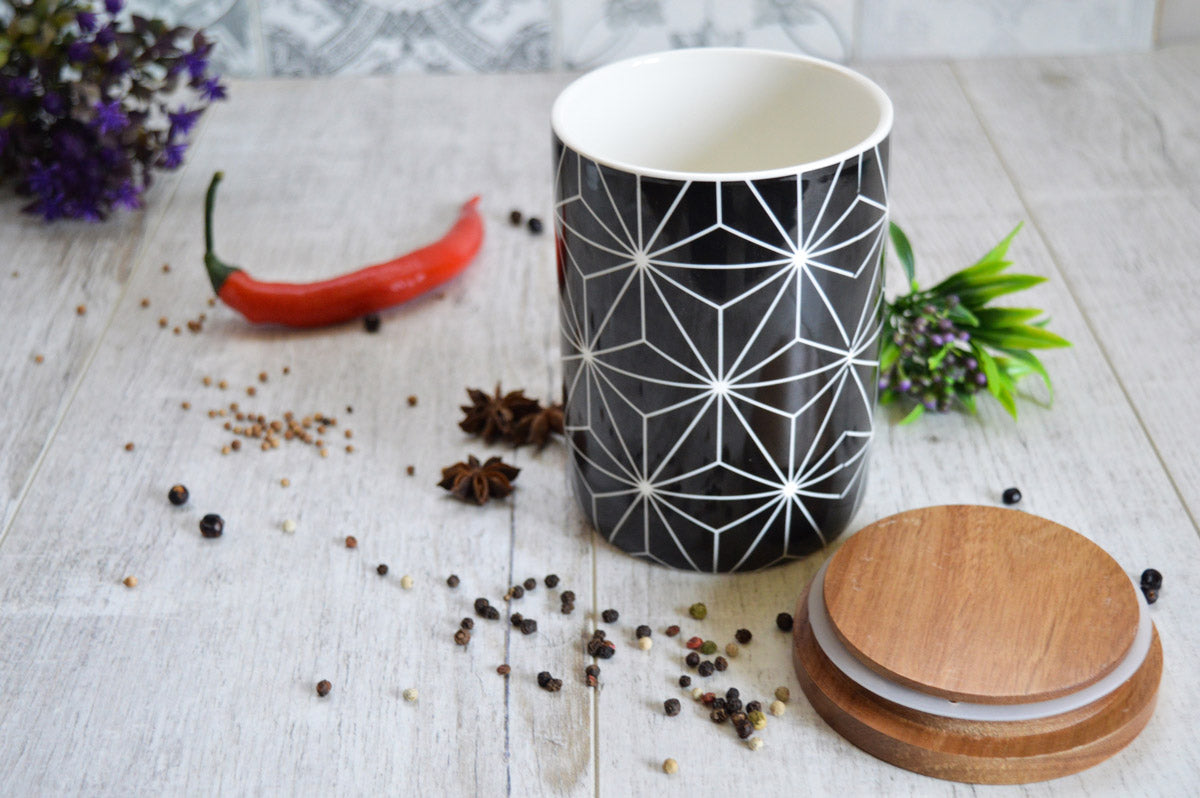 Pot de stockage 800ml avec couvercle en bois, récipient de stockage en porcelaine avec joint en caoutchouc, boîte #2